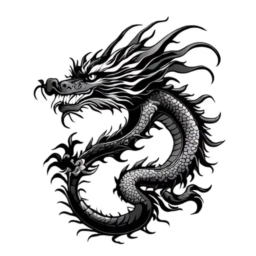 Chinese Dragon illustration, no background, suitable for any element, template, tattoo tattoo design idea