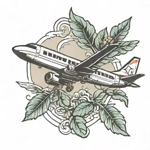 plam tree with aeroplane and a Bird  tattoo design idea