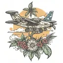 plam tree with aeroplane and a Bird  tattoo design idea