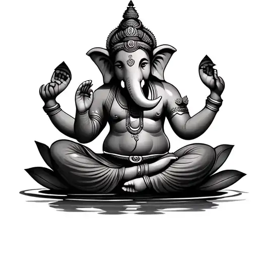 ganesha sitting in lotus tattoo design idea