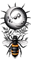 wheeping willow bumble bee sun and moon tattoo design idea