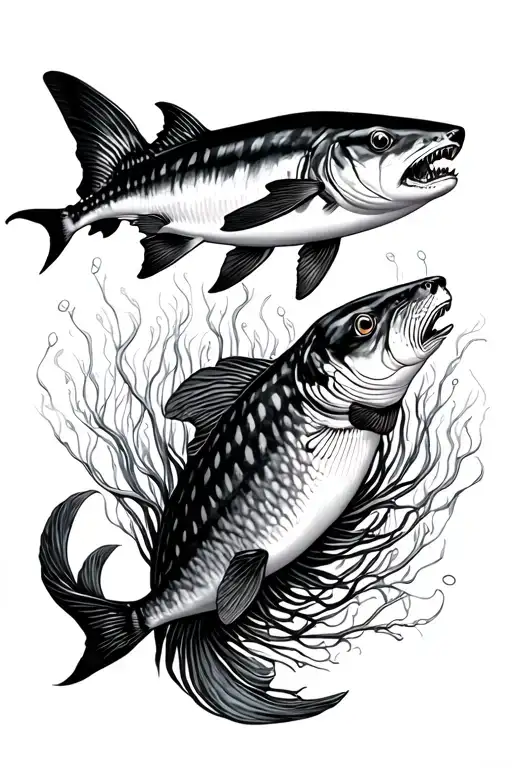 kelp forest with giant sea bass leopard shark southern sea otter and a sea nettle tattoo design idea