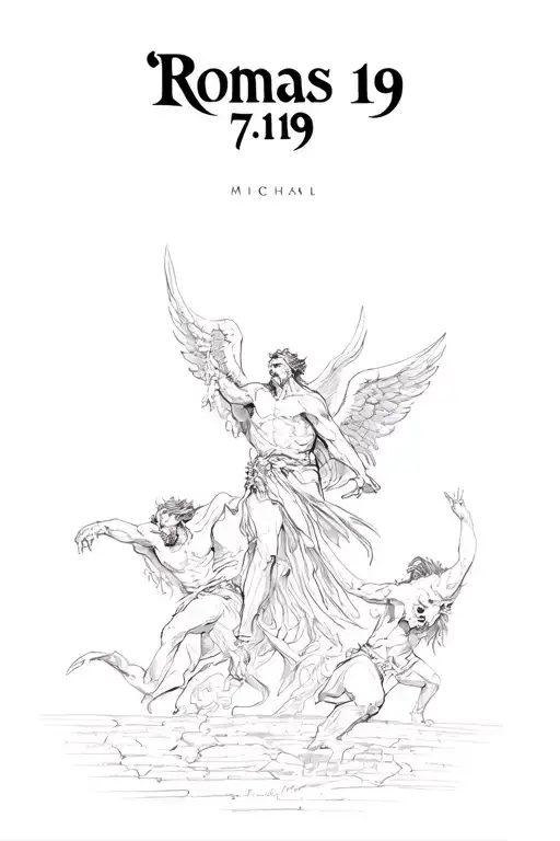 "Romans 7:19" archangel Micheal fighting demons tattoo design idea