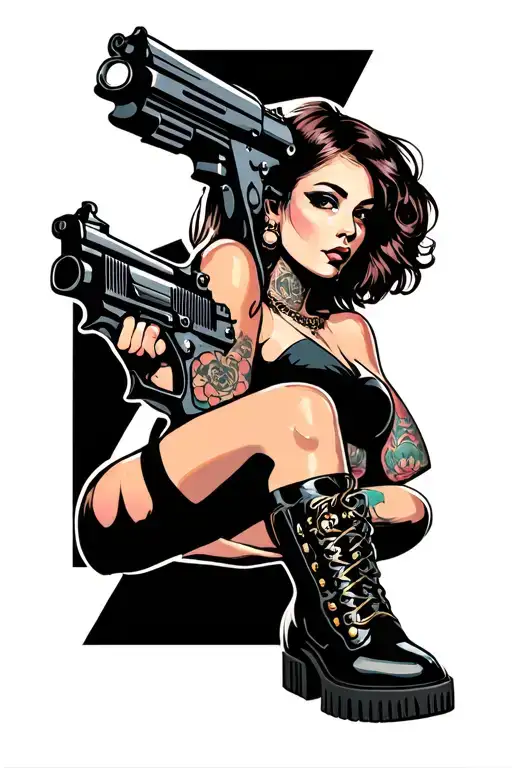 cool girl with ray gun tattoo design idea
