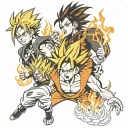 gohan ssj2 and itachi and rengoku flames style tattoo design idea