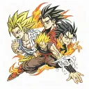 gohan ssj2 and itachi and rengoku flames style tattoo design idea