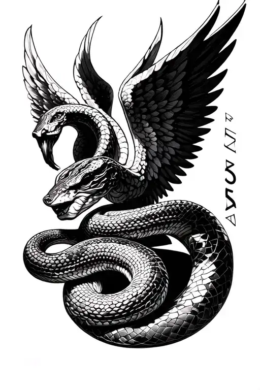 angel, snake, geometric, 555, 777, 999, sketch style tattoo tattoo design idea