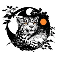 Traditional japanese snow leopard, heron moon and sun. tattoo design idea