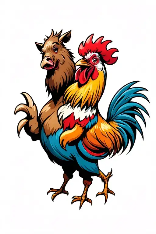 boar and rooster fighting tattoo design idea