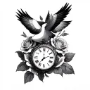 clock dove roses intertwined tattoo design idea