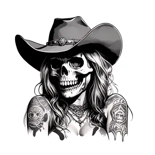 Cowgirl skull/ zombie with tattoos on arms tattoo design idea