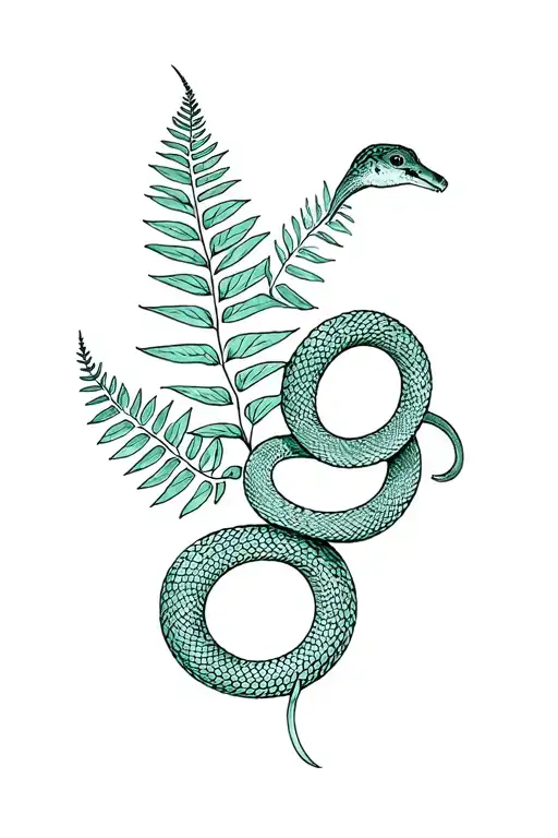 wrap around snake and fern leaf tattoo design idea