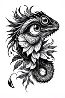 patchwork sleeve, chameleon, magnolia, flame, eye, tear, chili, peacock plume old school tattoo design idea