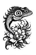patchwork sleeve, chameleon, magnolia, flame, eye, tear, chili, peacock plume old school tattoo design idea