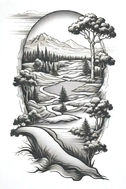 golf course landscape scene tattoo design idea