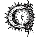 2 digital clocks tribal patterns - one moon and one sun - moon to have 3:07 12/04/22 and the sun to have 8:13 23/09/24 tattoo design idea