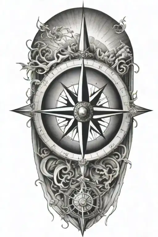 compass, ocean, sun rays tattoo design idea