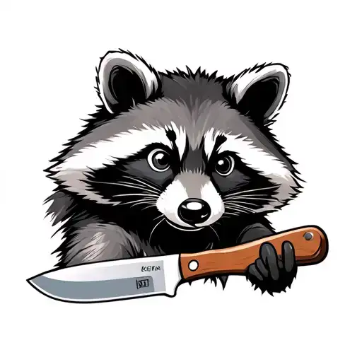 Chefs knife cartoony raccoon tattoo design idea