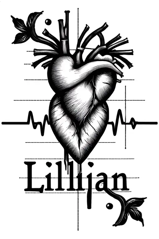 "Lillian" hospital heart rate peaks forming the initials tattoo design idea