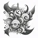 An abstract tattoo design inspired by Max & Moritz's mischievous adventures tattoo design idea