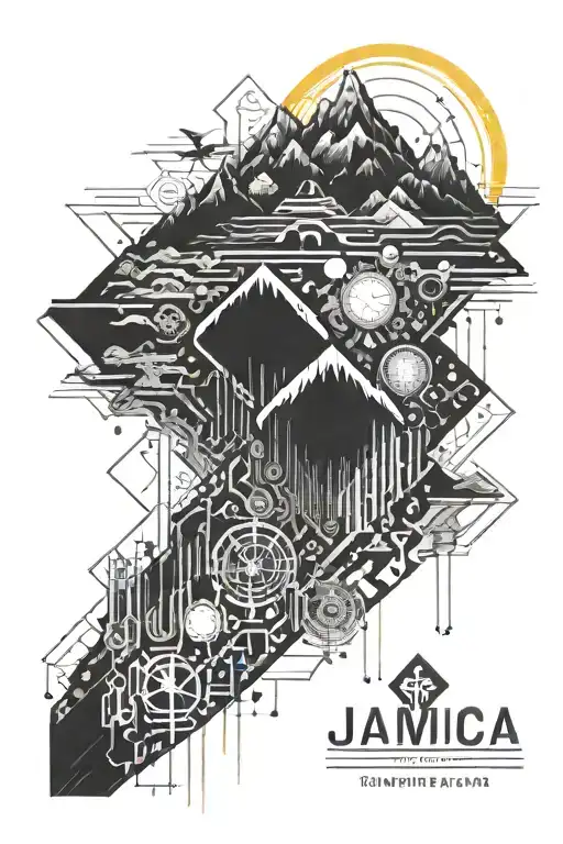 the country on jamaica symbolized by the mountains along with a similar look to a river flowing around my arm tattoo design idea