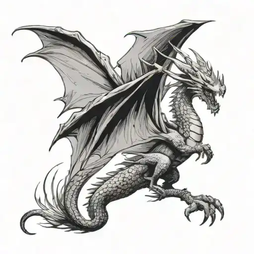 fourth wing book series inspired tattoo big dragon scary looking flying in the air, can put on the arm tattoo design idea