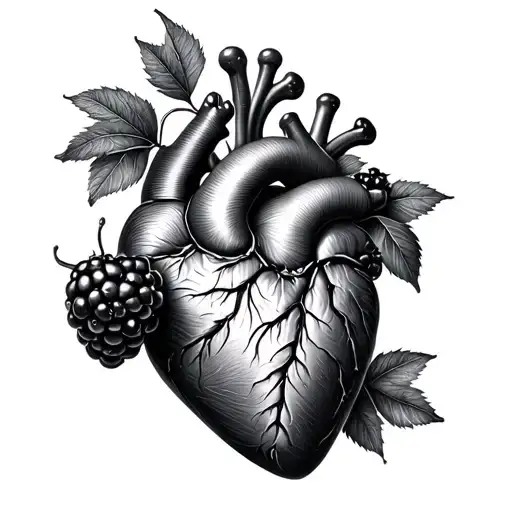 simplistic heart made of blackberries intertwined tattoo design idea