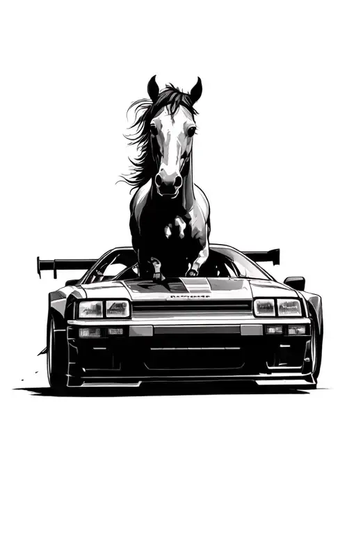 japanese 90s drift car racing horse galloping tattoo design idea