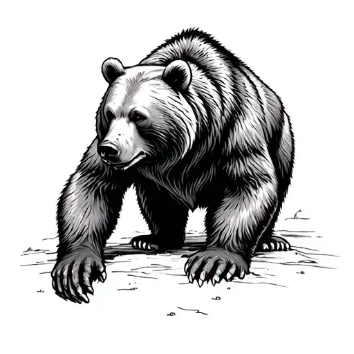 bear and universum line art tattoo design idea