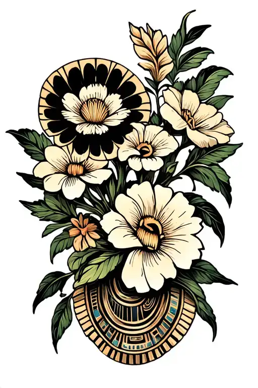 egyptian flowers blooming tattoo design idea