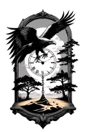 flying Eagle with sand clock with tree silhouette tattoo design idea