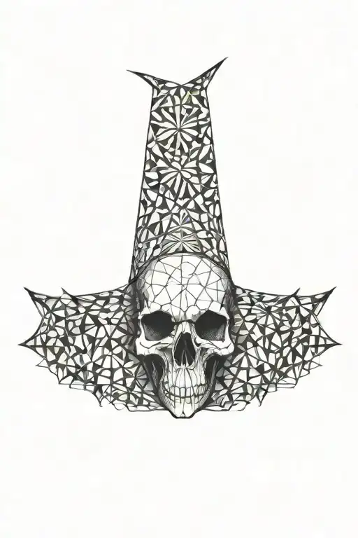 bird's skull with geometric background tattoo design idea