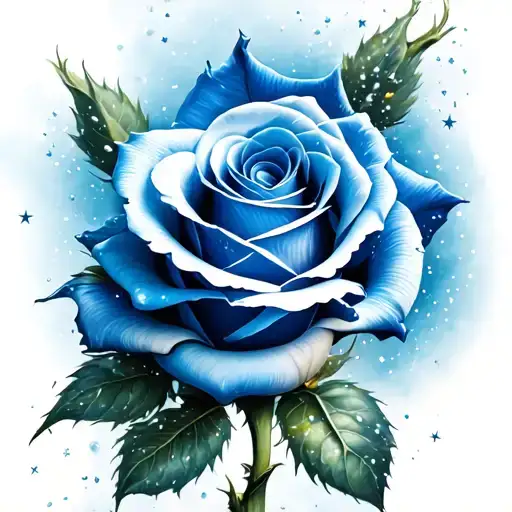 realistic blue rose with stars dust wind and smooth shading  tattoo design idea