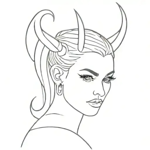 woman with devil horns tattoo design idea