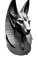 Realistic Anubis head sculpted in stone Egyptian armor with headpiece High contrast bold shading placed angled realistic tattoo design idea
