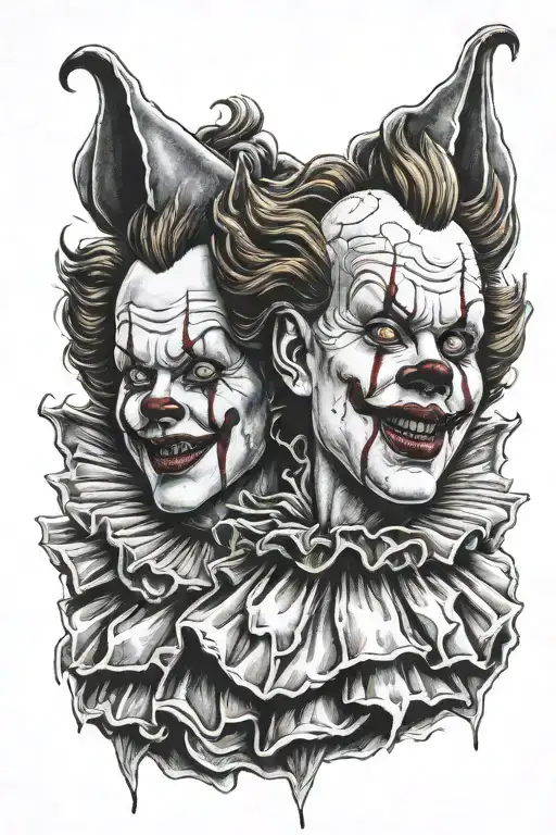 realistic tattoo featuring Pennywise, Jason mask tattoo design idea