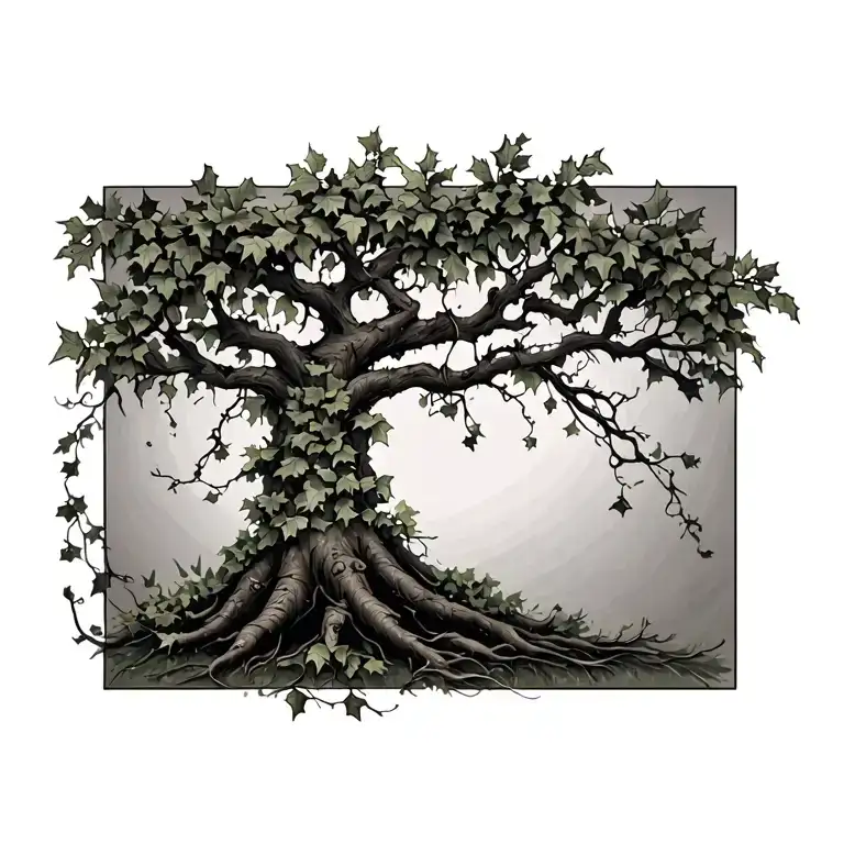 Rowan Tree with Ivy wrapping up the trunk and some Vine and Holly around the base. tattoo design idea