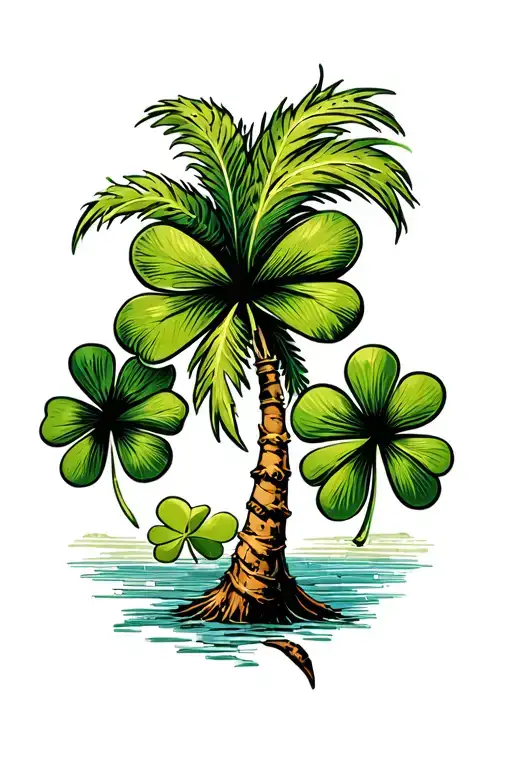 shamrock And palm tree tattoo design idea