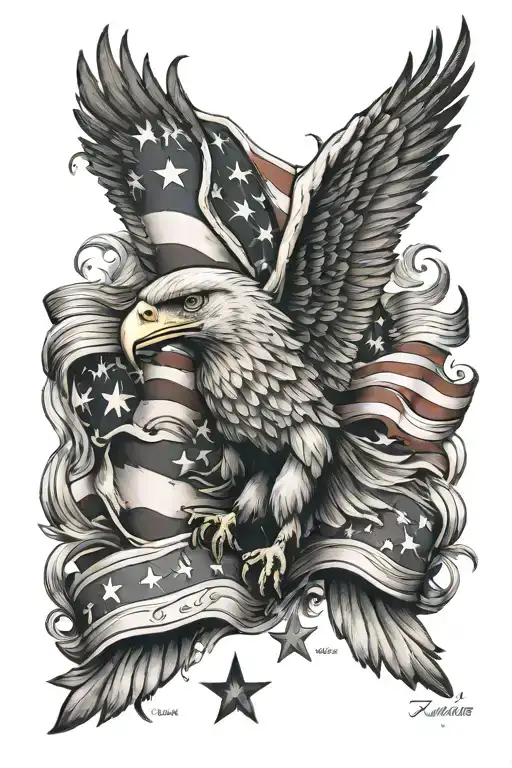 American patriotic quarter sleeve tattoo design idea