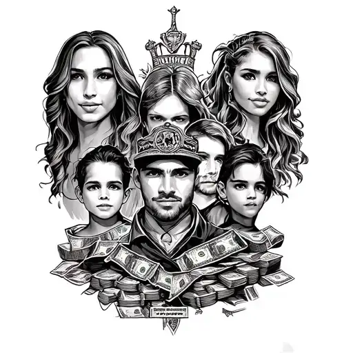 Make a tattoo with my family protector, include Melvin, London, Gabe, Jorden and Angela, add something to do with money, tattoo design idea