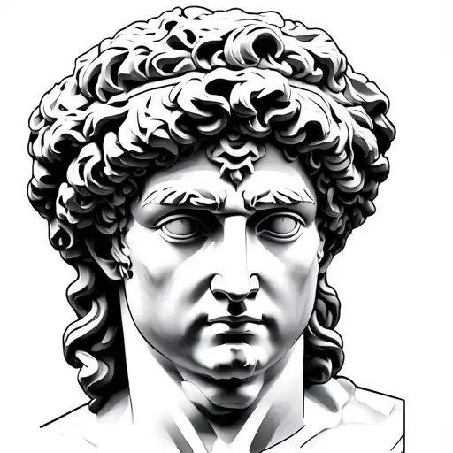 Roman head statue with black eyes tattoo design idea