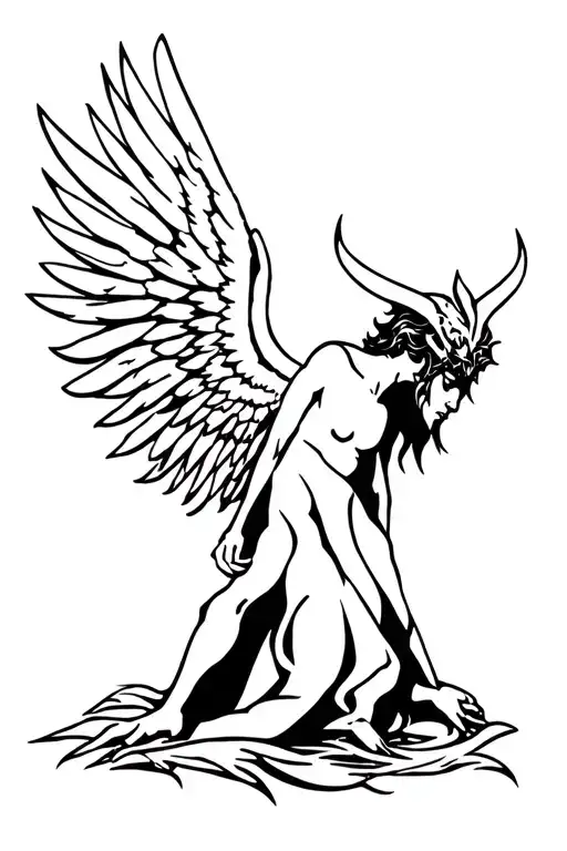 angel killing devil tattoo design idea