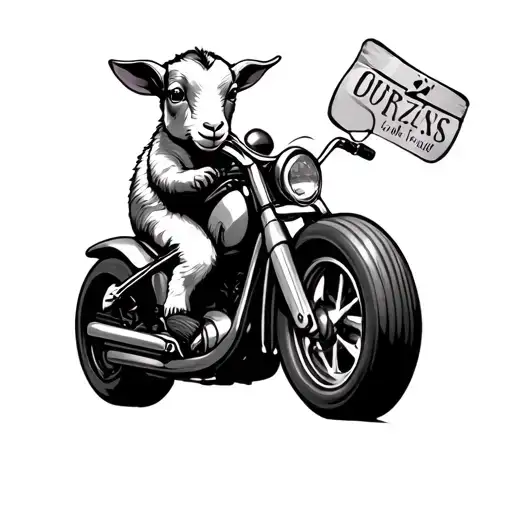 cute baby goat riding motorbike racing tattoo design idea