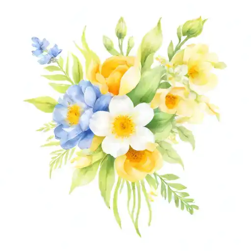 birth month flowers bouquet for March, April, May, August and September tattoo design idea