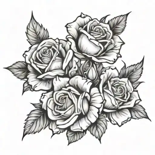 Three burning roses blooming tattoo design idea