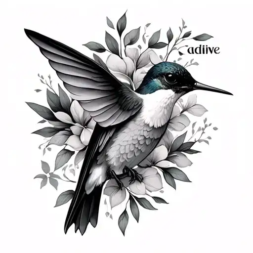 the name edilia in crusive with a humming bird and i want it to be small but i want it going down tattoo design idea