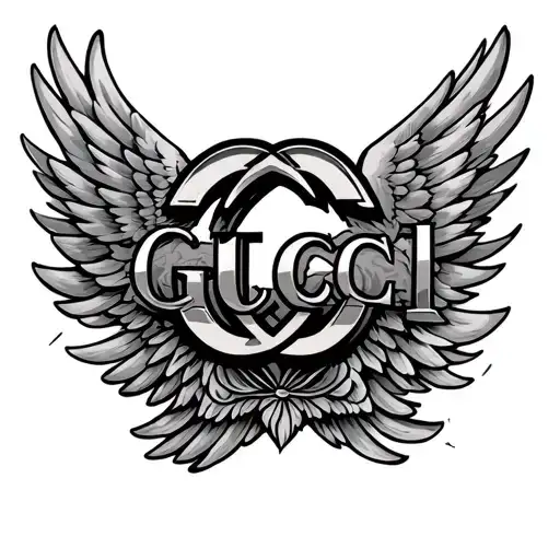 Gucci sign with wings flying tattoo design idea