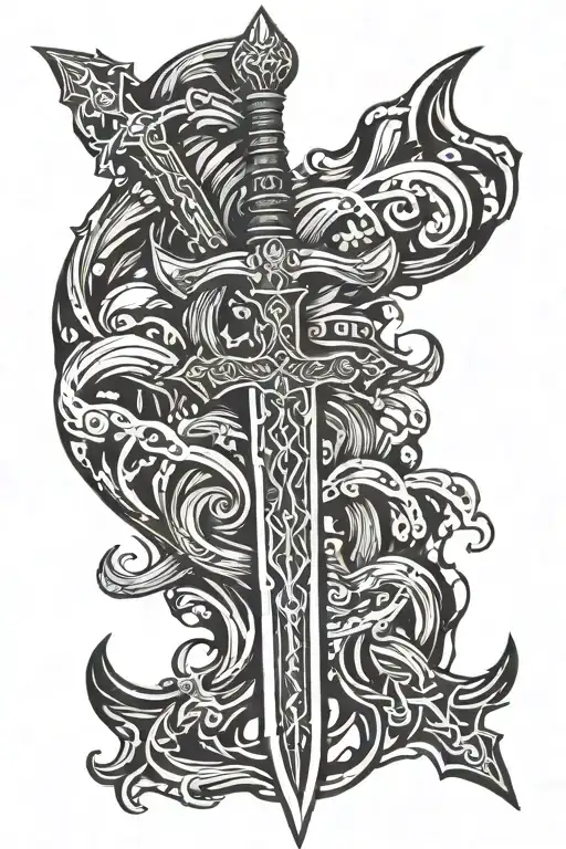 excalibur rock sword tattoo design idea