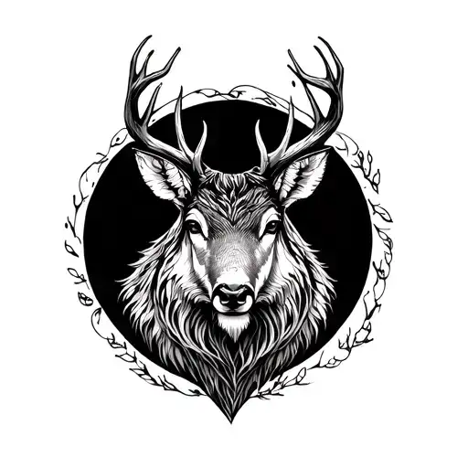 Hirsch and forest hunter tattoo design idea
