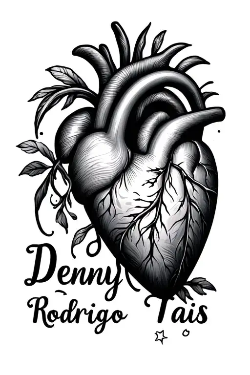 Heart design 3 nephew named Denny, Tais and Rodrigo fine line tattoo design idea